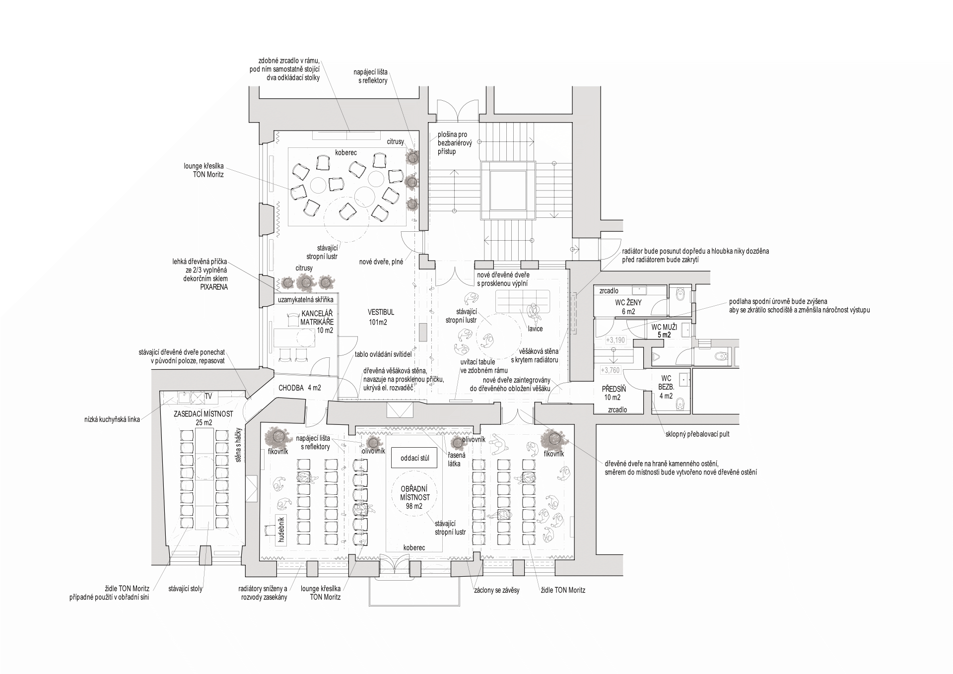 OBŘADNÍ SÍŇ V NOVÉM JIČÍNĚ PŮDORYS
