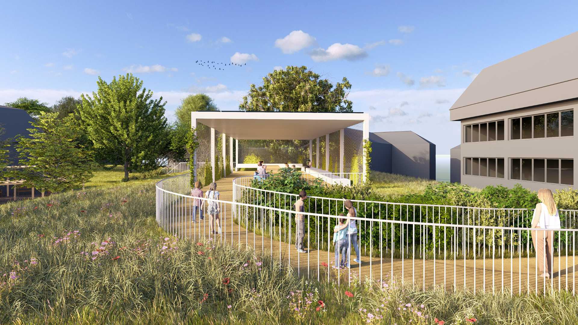 TĚLOCVIČNA NOVÝ JIČÍN-VENKOVNÍ UČEBNA-ZELENÁ STŘECHA